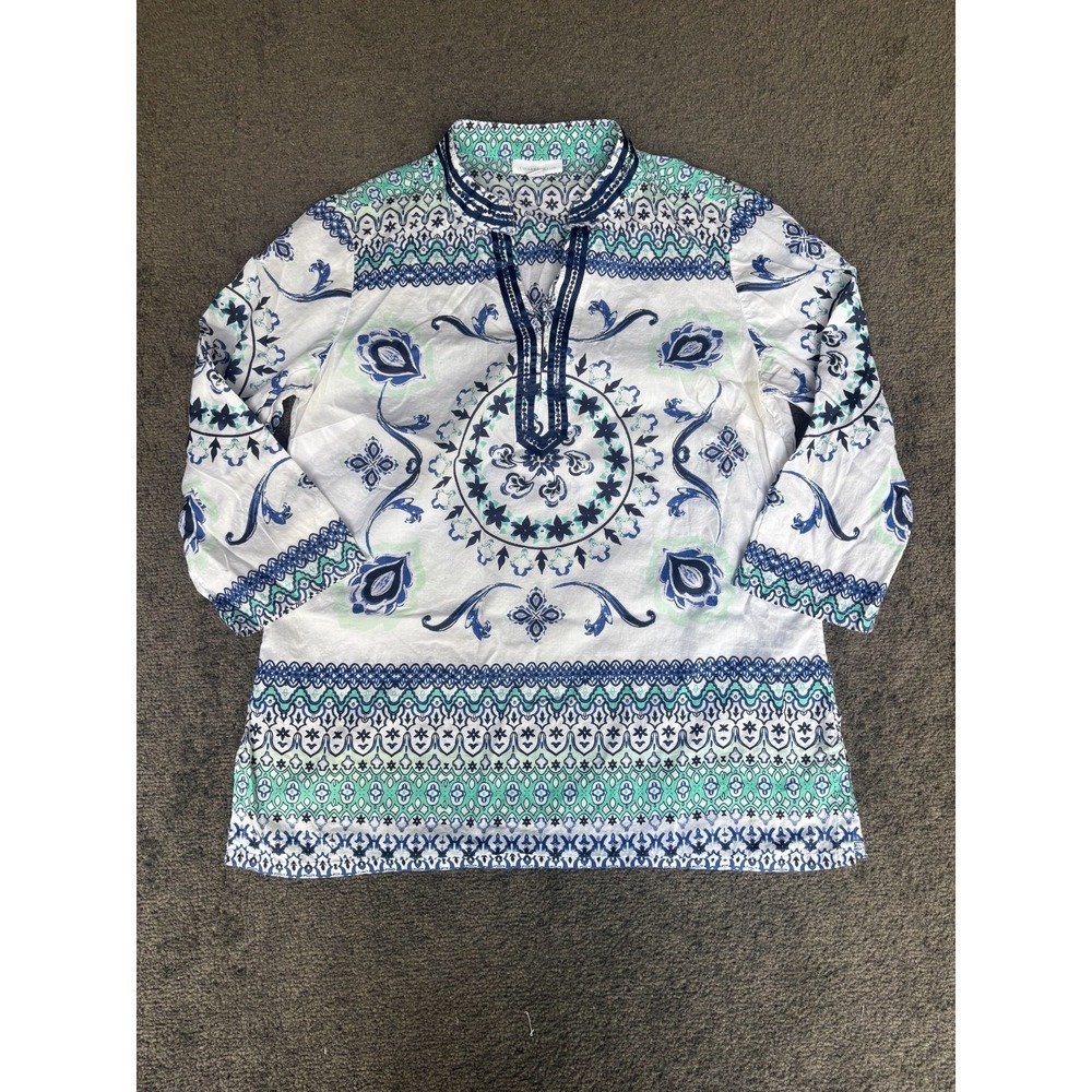 Charter Club Tunic Top Women's Size Medium Multicolor 100% Cotton Long Sleeves‎
